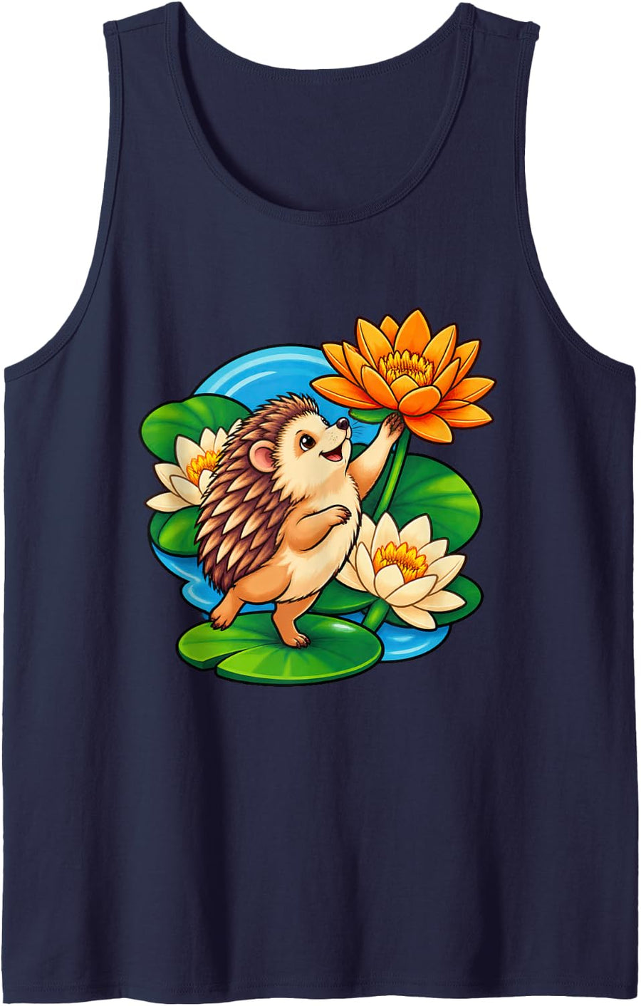Hedgehog Reaches Toward a Magnificent Bloom Tank Top - Navy Blue