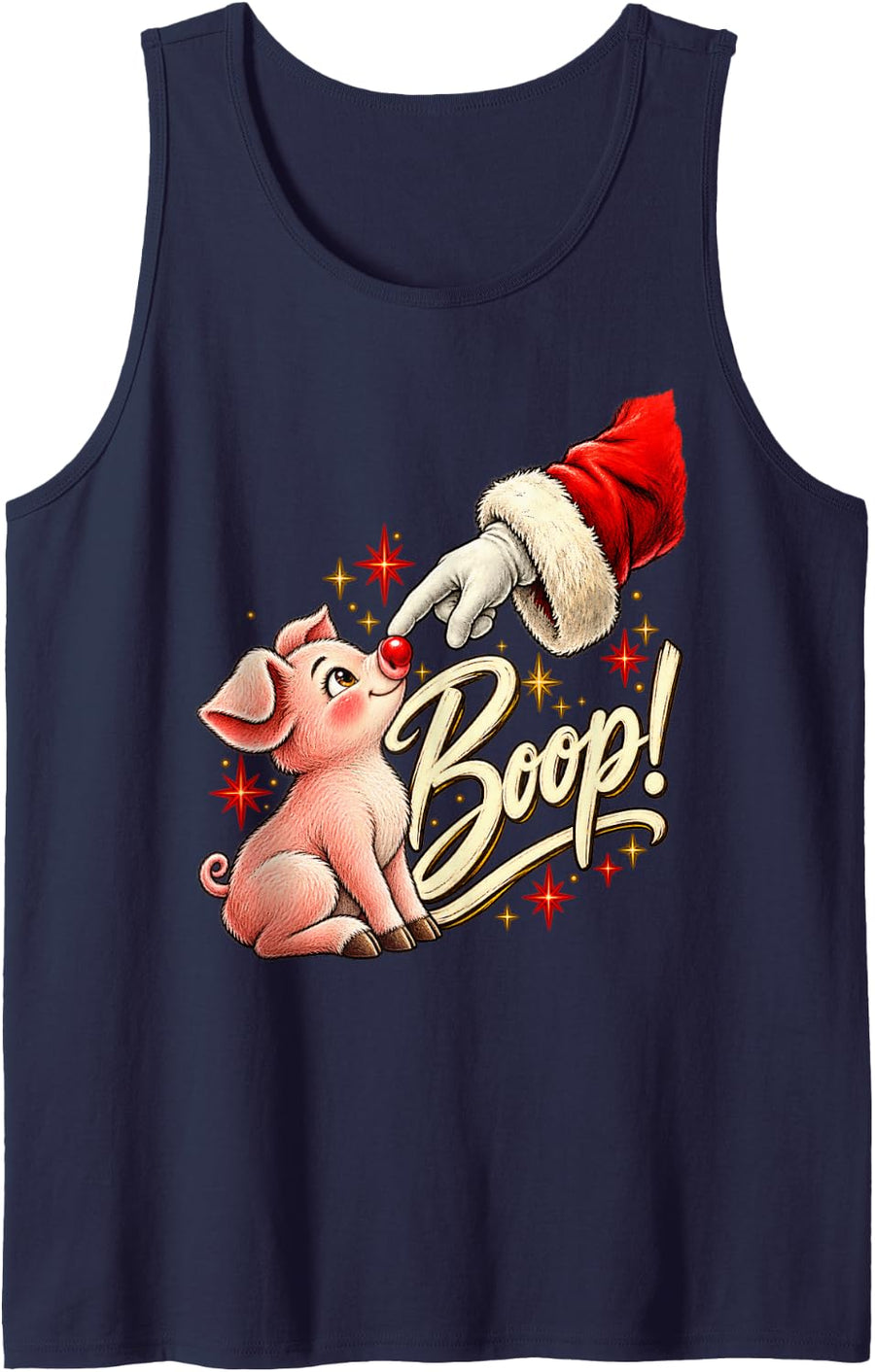 Boop! Pig Happy Santa Christmas Red Nose Men Women Sleeveless Tank Top - Navy Blue