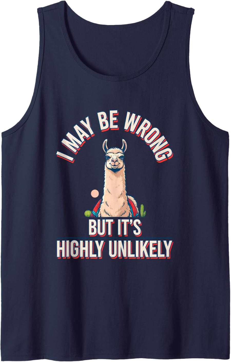 I May Be Wrong But It's Highly Unlikely Funny Llama Alpaca Sleeveless Tank Top - Navy Blue