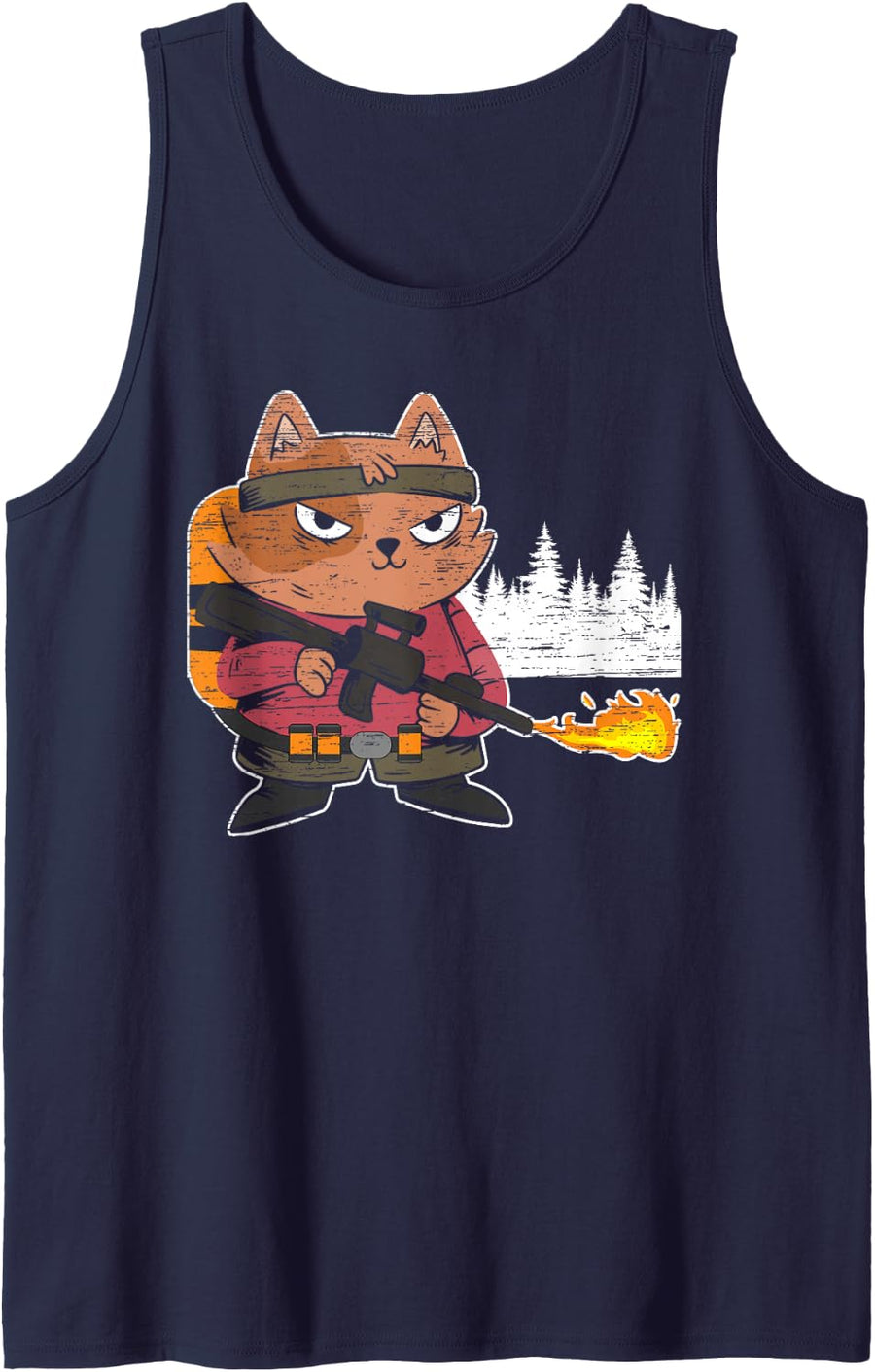 Flame Thrower Lover Flamethrower Hot Burn Cat Sleeveless Tank Top - Navy Blue