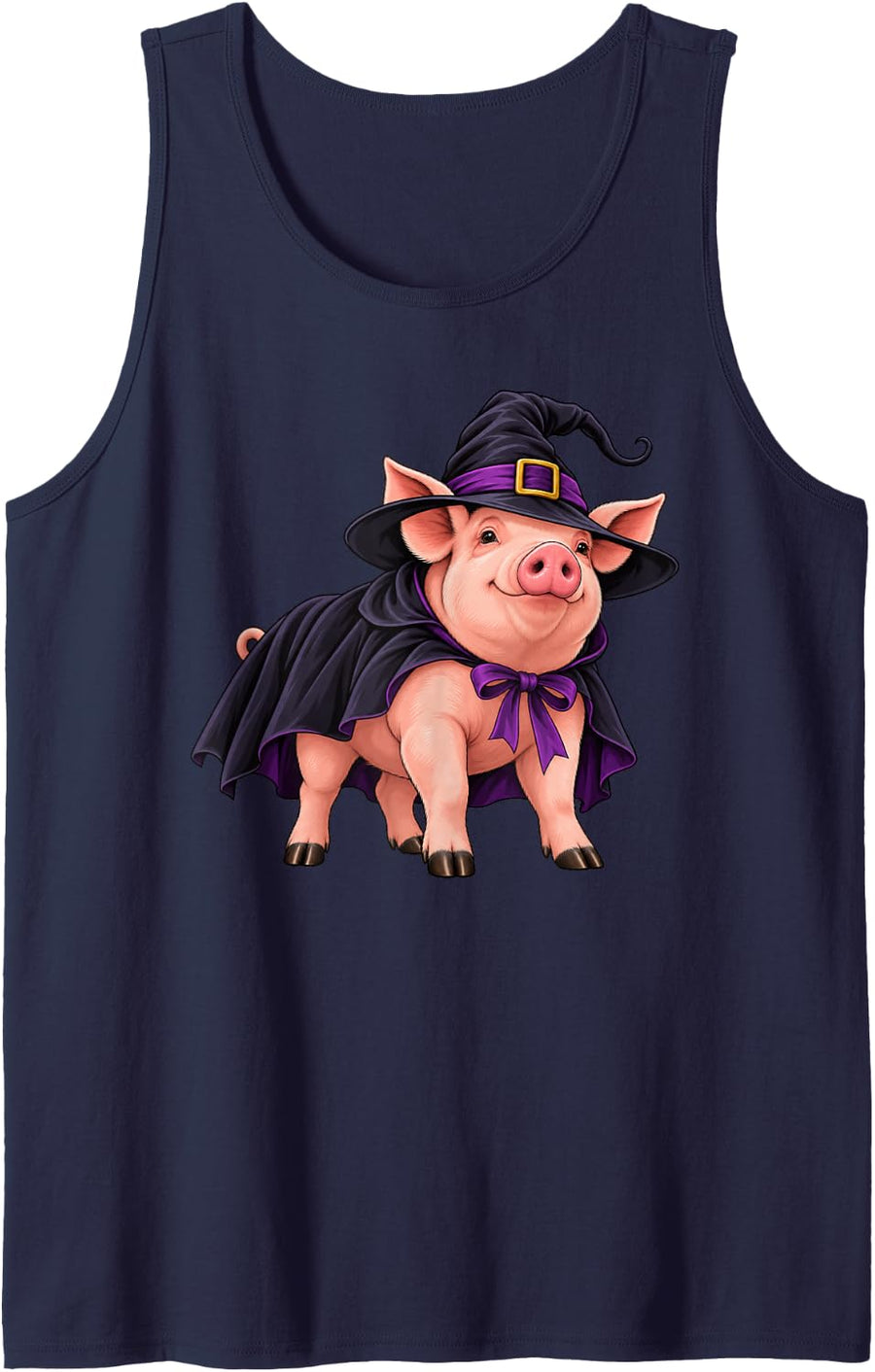 Pig Dressed As A Witch Halloween Sleeveless Tank Top - Navy Blue