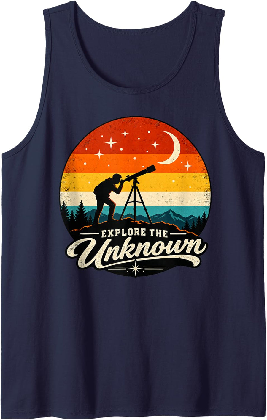 Stargazing Astronomy Explore The Unknown Mountain Hiker Sleeveless Tank Top - Navy Blue