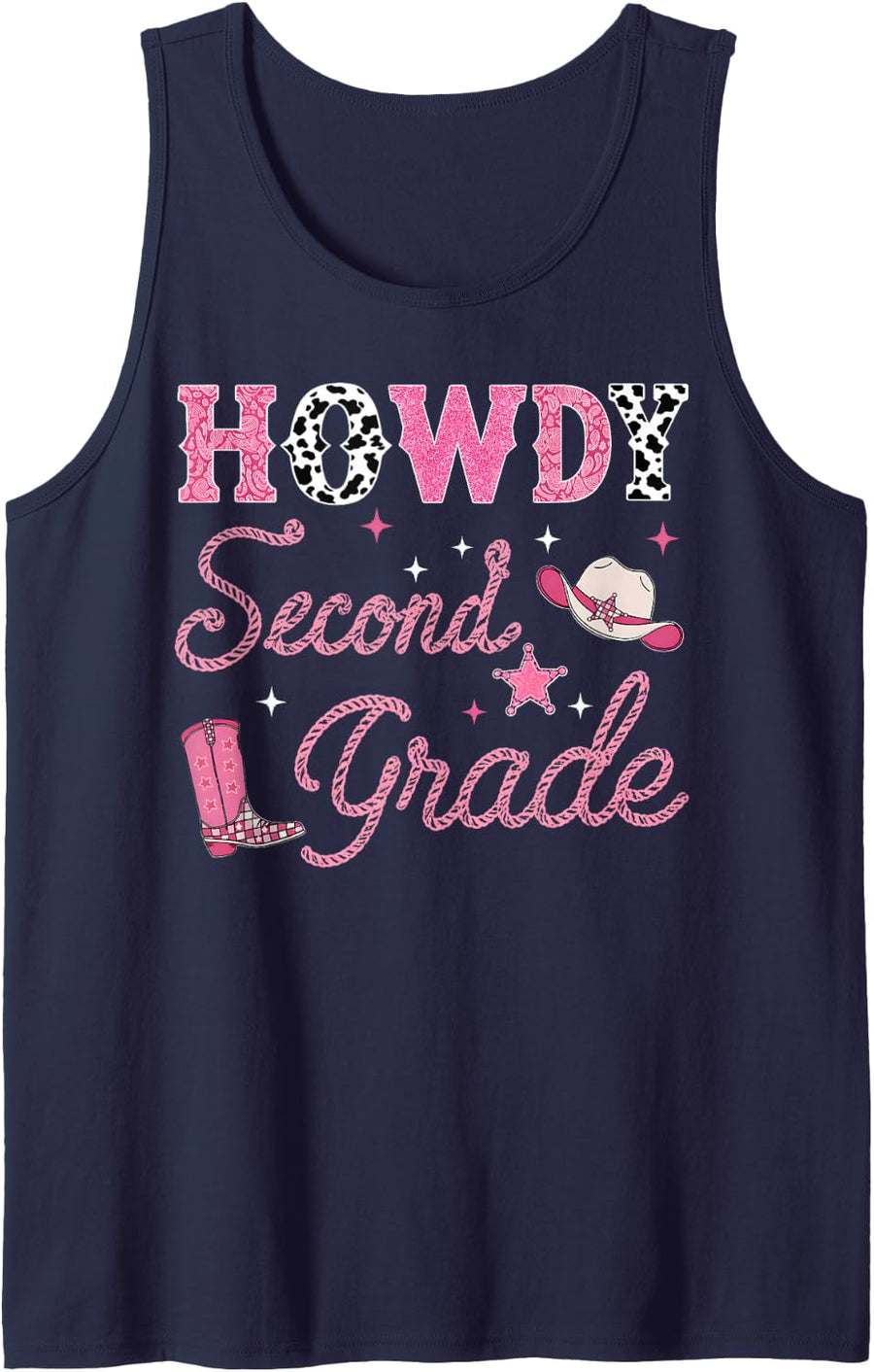 Howdy Second Grade Back to School Teacher Girl Western Rodeo Sleeveless Tank Top - Navy Blue