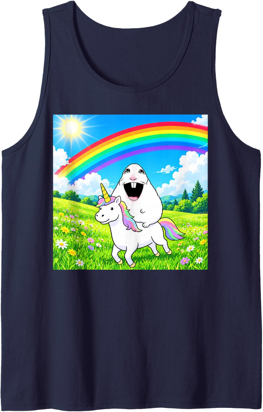 Happy Hamster Riding Unicorn Gen Alpha Gen Z Funny Meme Sleeveless Tank Top - Navy Blue
