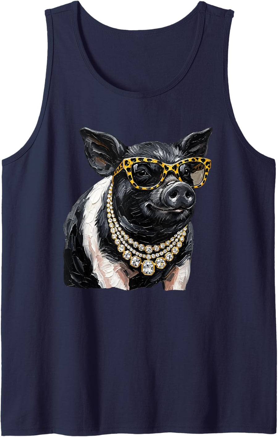 Glam Pig Sunglasses Bling Farm Animal Lover Farmer Men Women Sleeveless Tank Top - Navy Blue