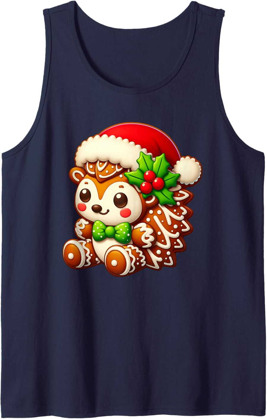 Funny Gingerbread Man Hedgehog Christmas Womens Mens Kids Sleeveless Tank Top - Navy Blue