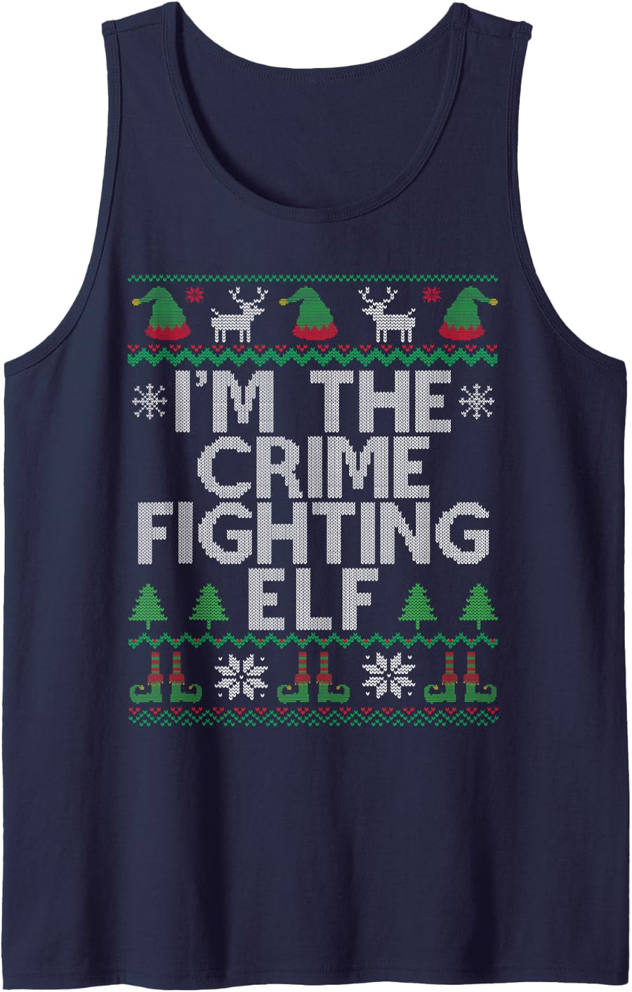 Crime Fighting Elf Ugly Christmas Police Officer Cop Sleeveless Tank Top - Navy Blue