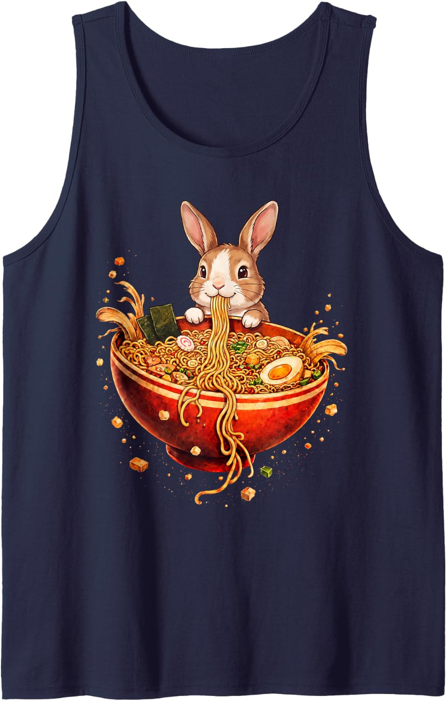 Rabbit Ramen Japanese Art Funny Anime Graphic Tee Kawaii Sleeveless Tank Top - Navy Blue