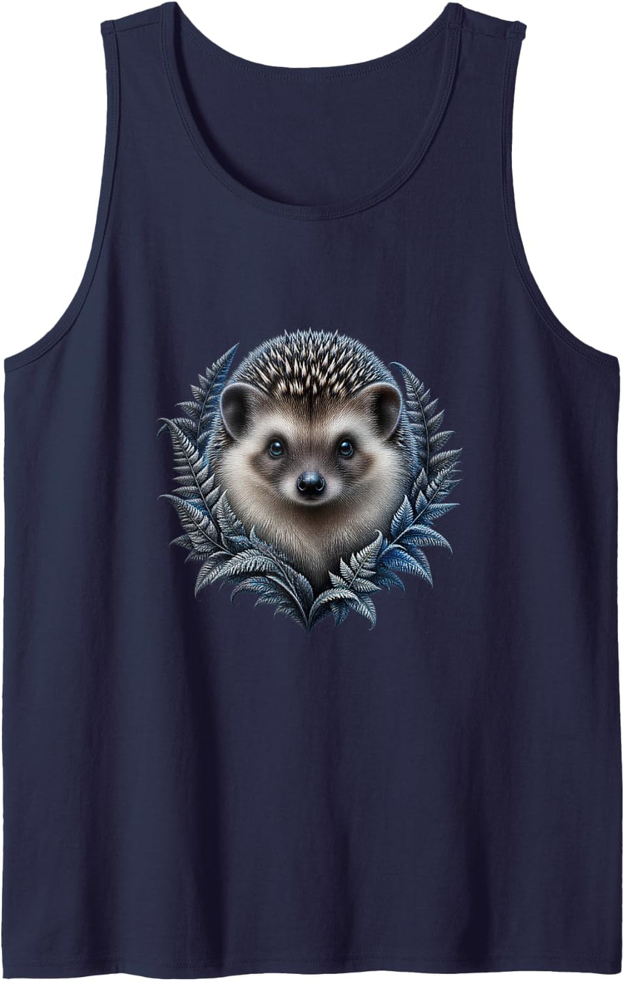 Hedgehog with Pale Frost Ferns Sleeveless Tank Top - Navy Blue