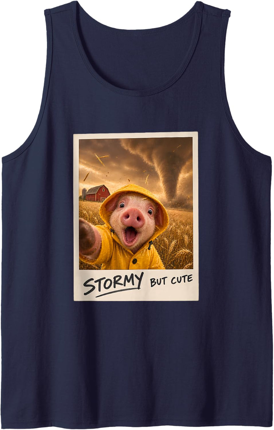 Stormy But Cute Funny Weather Pig Humor Sleeveless Tank Top - Navy Blue