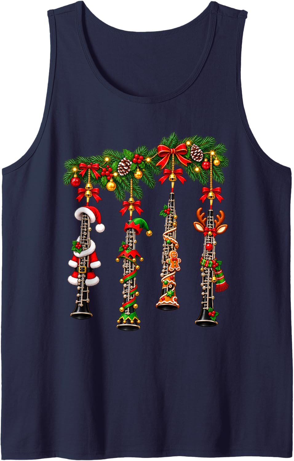 Merry Oboe Reindeer Christmas Music Holiday Christmas Winter Sleeveless Tank Top - Navy Blue