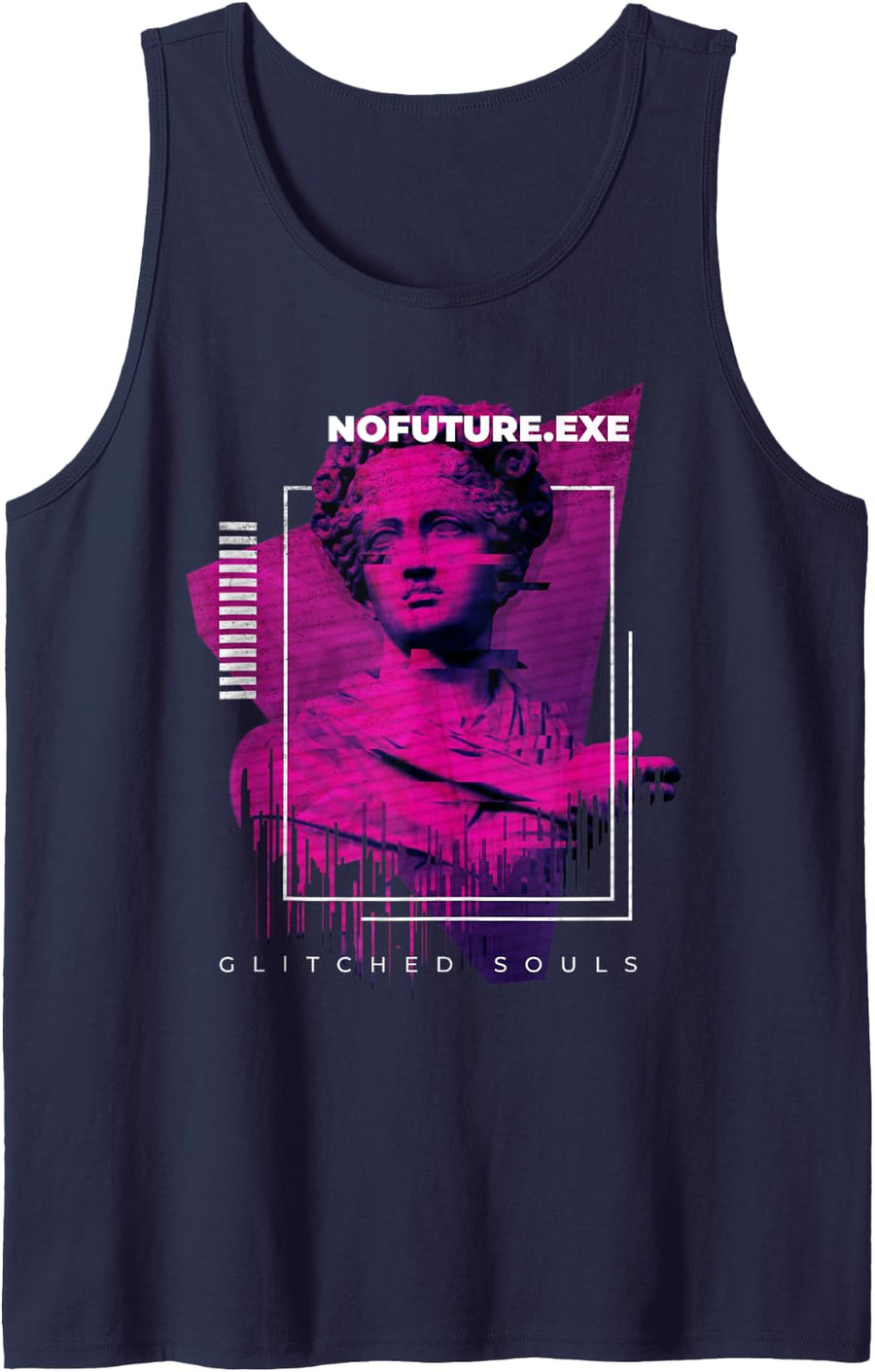 No Future Exe Glitched Souls Framed Statue Vaporwave Tank Top - Navy Blue