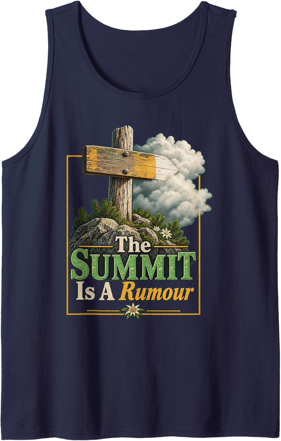The Summit is A Rumour Hiking Graphic Mountain Outdoor Sleeveless Tank Top - Navy Blue