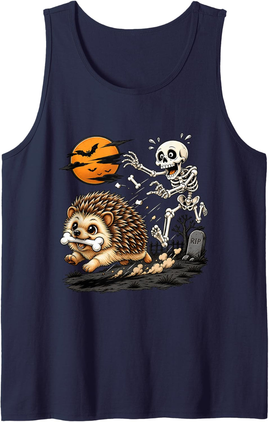 Cute Hedgehog Skeleton Funny Halloween Animal Lovers Tank Top - Navy Blue