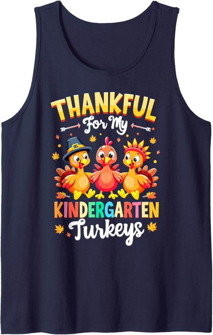 Thankful for My Kindergarten Turkeys Thanksgiving Teacher Sleeveless Tank Top - Navy Blue