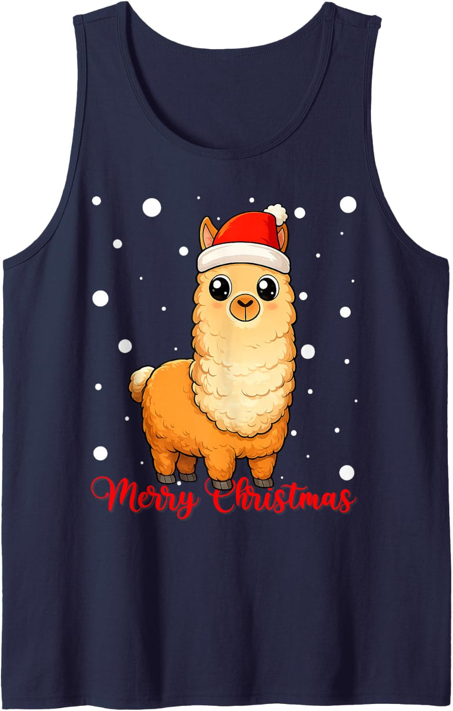 Merry Christmas Santa Hat Cute Alpaca Ugly Xmas Sweaters Tank Top - Navy Blue
