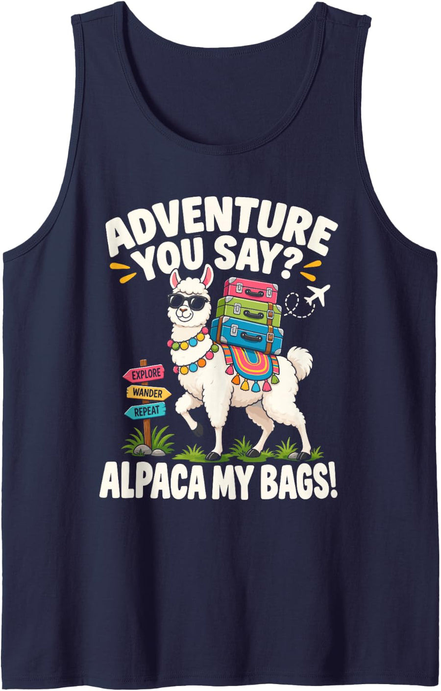 Adventure You Say Alpaca My Bags Travel Humor Sleeveless Tank Top - Navy Blue