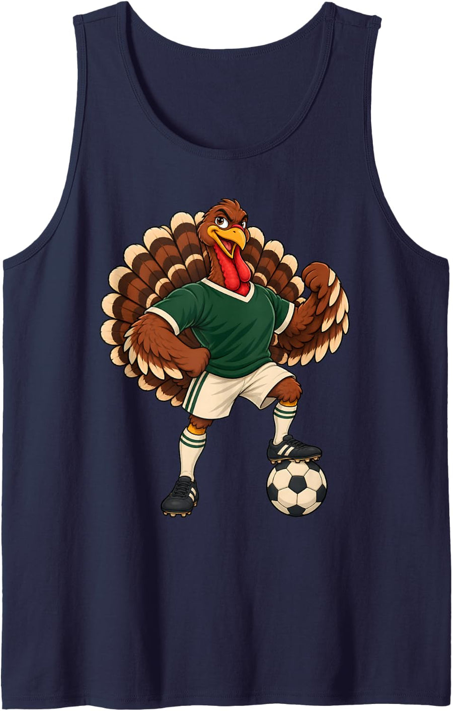 Soccer Turkey Player Funny Thanksgiving Athletic Cartoon Sleeveless Tank Top - Navy Blue