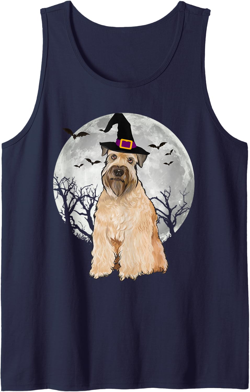 Scary Soft Coated Wheaten Terrier Dog Witch Hat Halloween Sleeveless Tank Top - Navy Blue