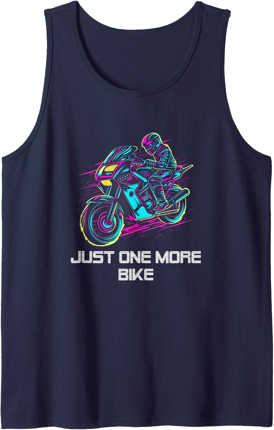 Just One More Bike Motorcycle Biker Motorbike Synthwave 80s Sleeveless Tank Top - Navy Blue