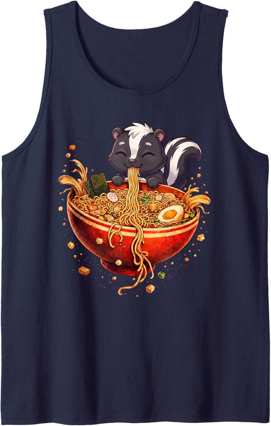 Skunk Ramen Japanese Art Funny Anime Graphic Tee Kawaii Sleeveless Tank Top - Navy Blue