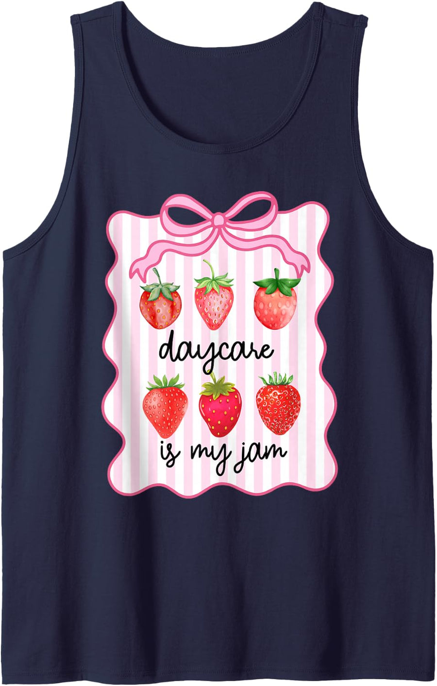 Daycare is My Jam Bow Strawberry First Day of School Tank Top - Navy Blue