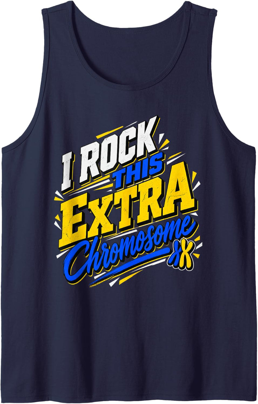 Down Syndrome Extra Chromosome Funny Awareness Rock Humor Sleeveless Tank Top - Navy Blue