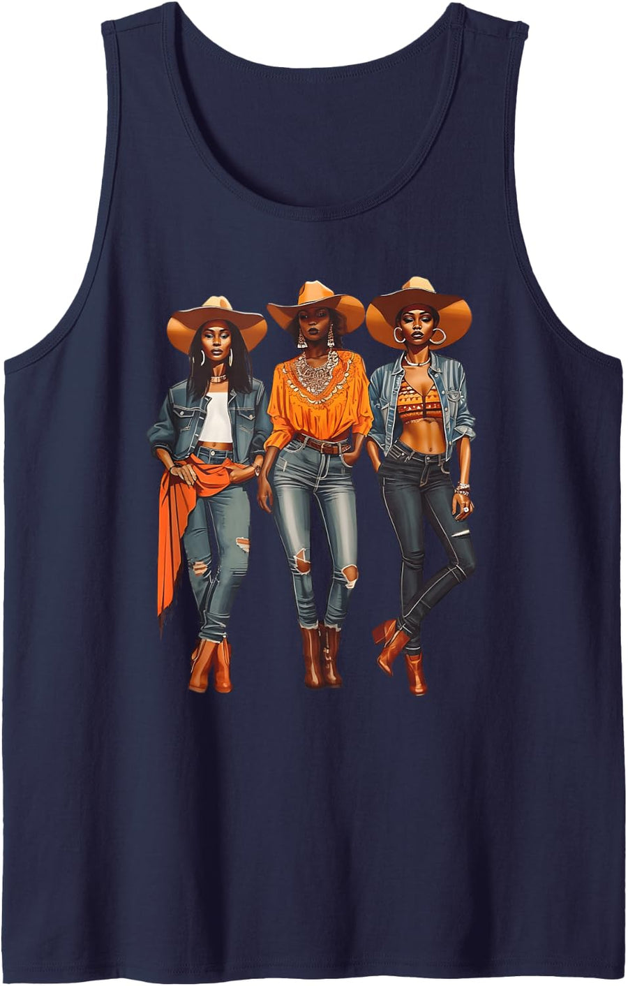 Black Cowgirl Western Rodeo Melanin Black History Texas Tank Top - Navy Blue