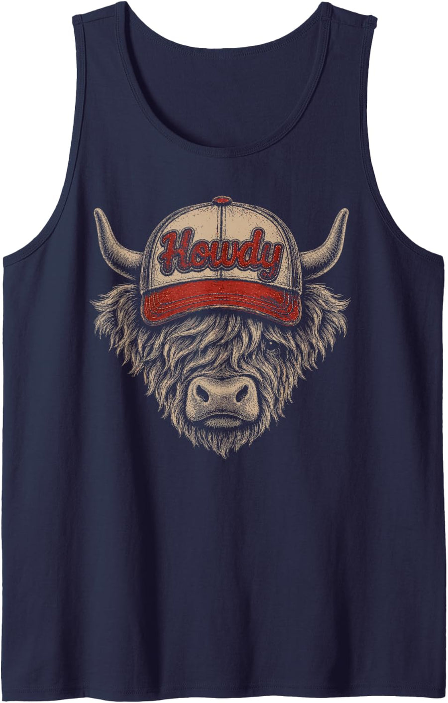 Howdy Highland Cow Western Cowboy Vintage Farm Animal Tank Top - Navy Blue
