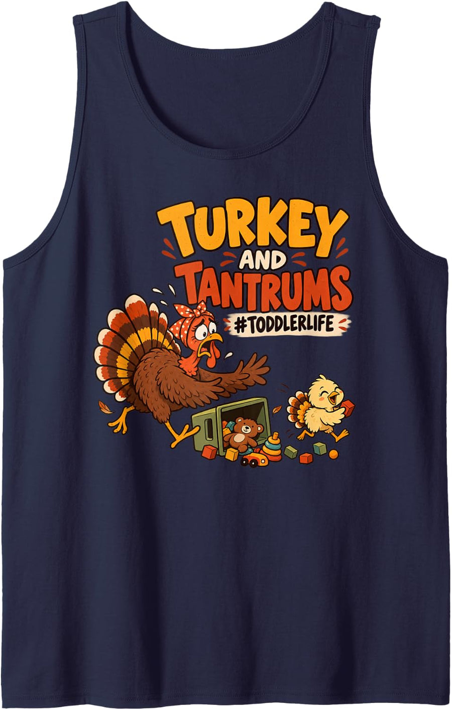 Turkey Toddler Thanksgiving Family Autumn Holiday Seasonal Sleeveless Tank Top - Navy Blue