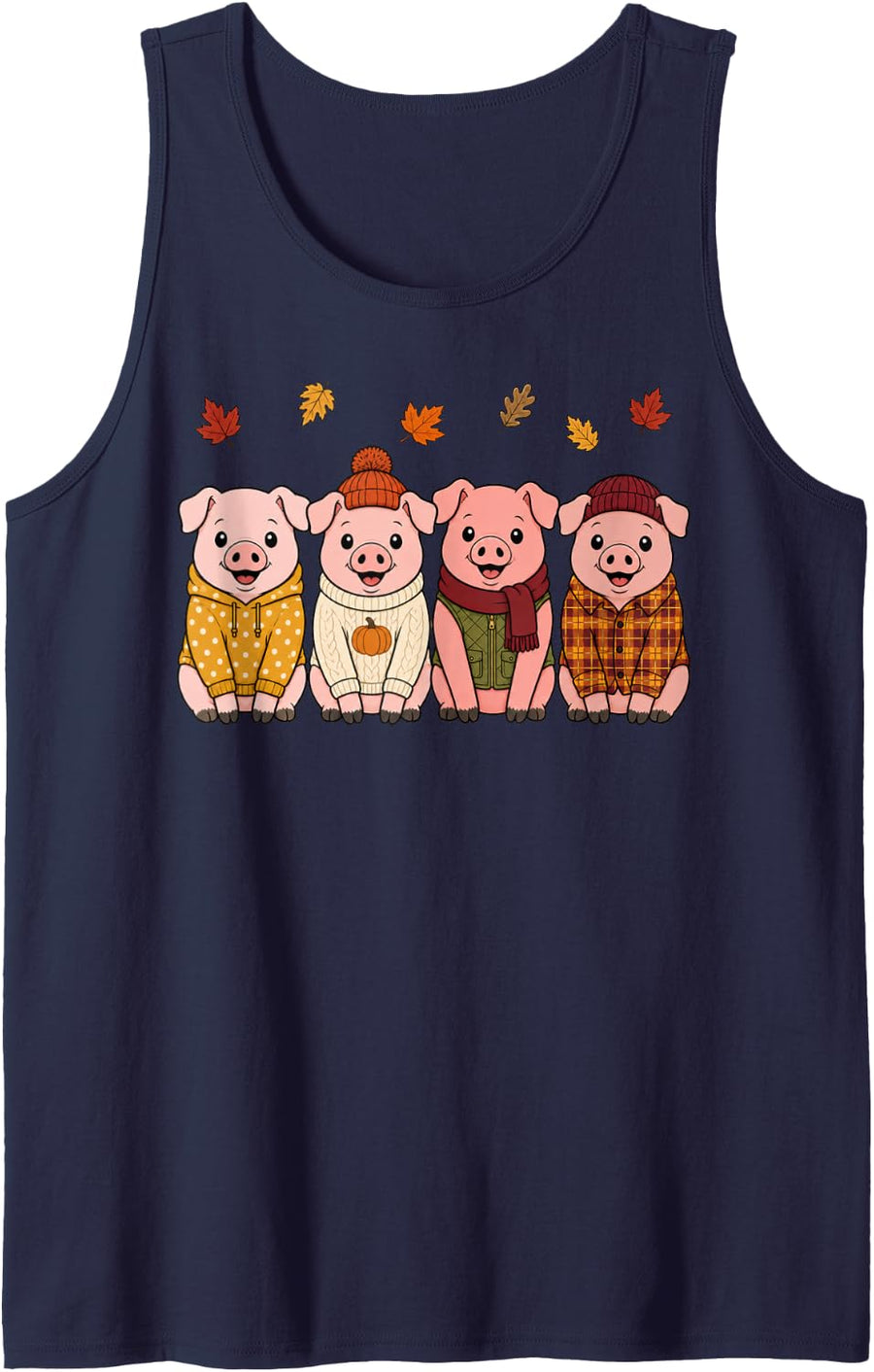 Pig Fall Autumn Season Pumpkin Farm Animal Sleeveless Tank Top - Navy Blue