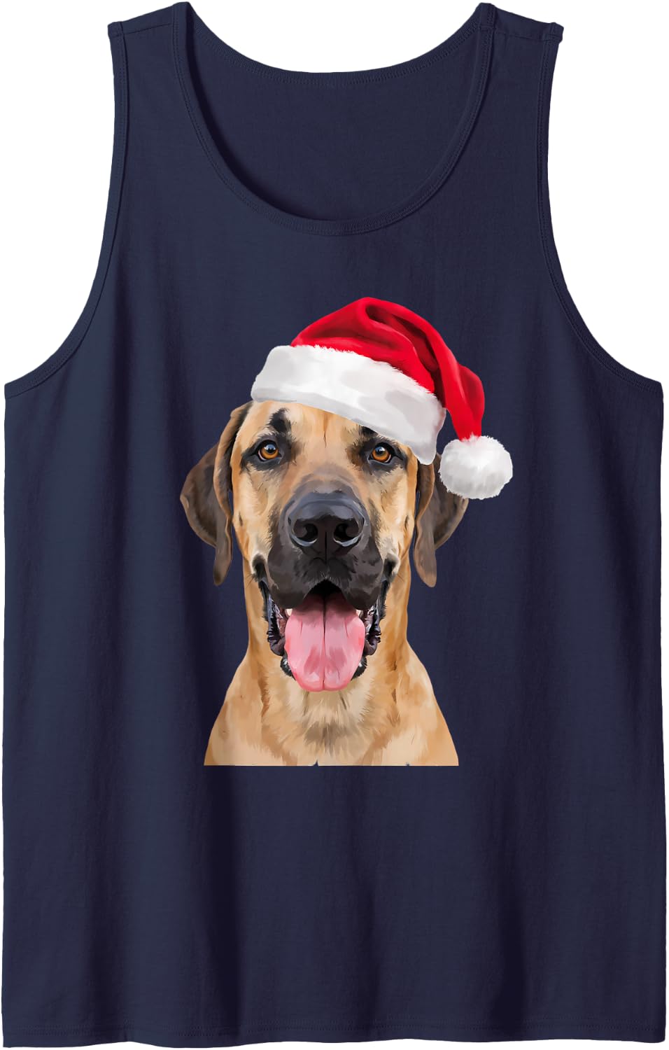 Great Dane Santa Hat Christmas Portrait Fur Mom and Dad Sleeveless Tank Top - Navy Blue
