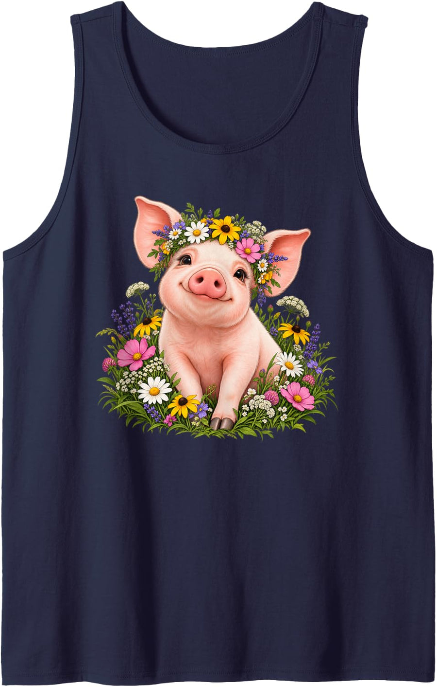 Wildflowers Pig Flower Gardening Floral Sleeveless Tank Top - Navy Blue