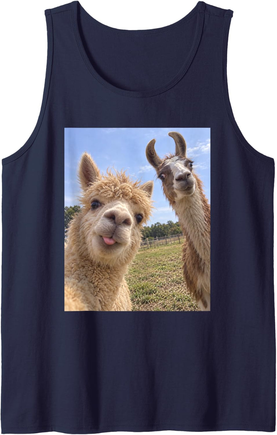 Funny Alpaca and Llama Photobomb Farm Animal Meme Sleeveless Tank Top - Navy Blue