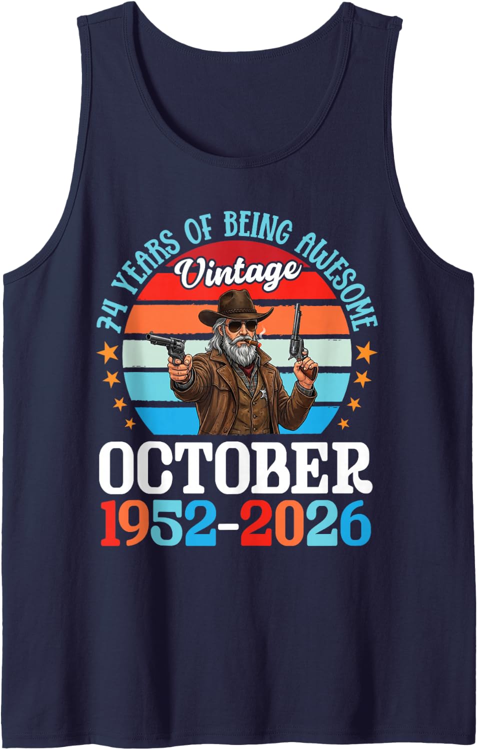 Vintage October 1952 2026 74 Years of Being Awesome Birthday Tank Top - Navy Blue