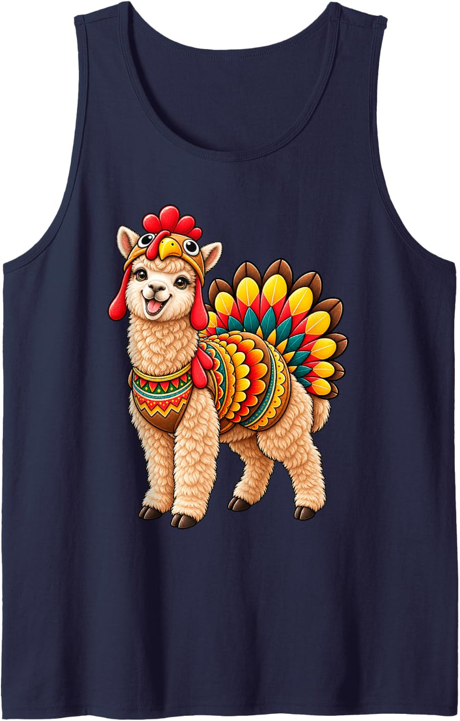 Funny Alpaca Turkey Costume Thanksgiving Animal Lover Sleeveless Tank Top - Navy Blue