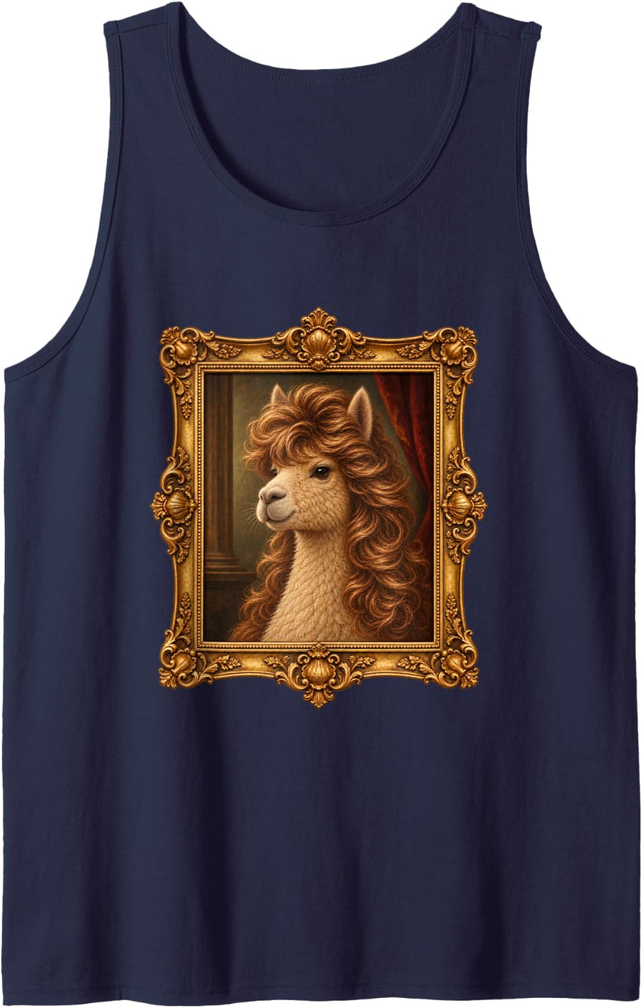 Alpaca 80s Blowout Hair Funny Animal Portrait Sleeveless Tank Top - Navy Blue