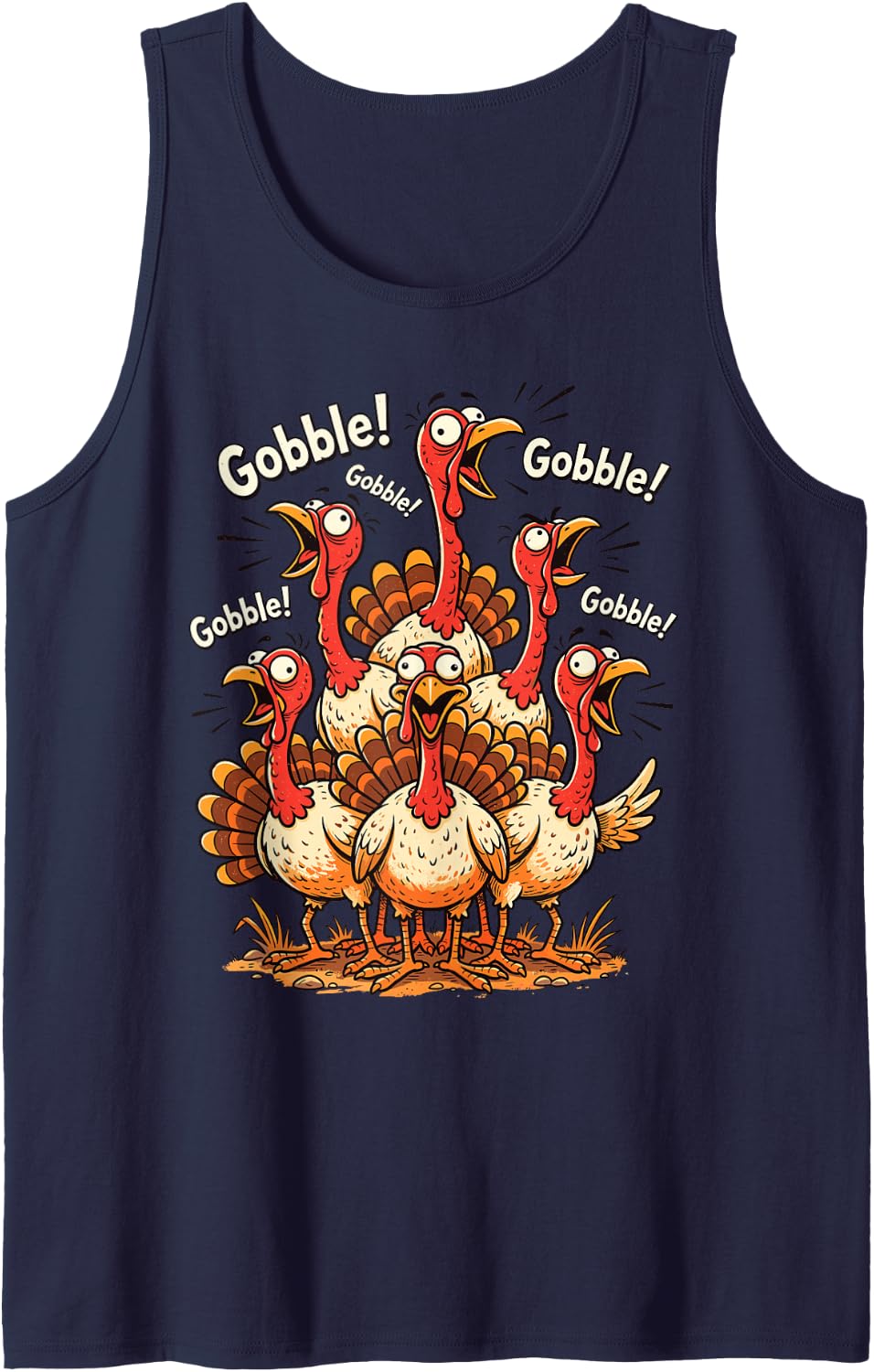 Gobble Funny Turkey Flock Thanksgiving Humor Meme Men Women Sleeveless Tank Top - Navy Blue