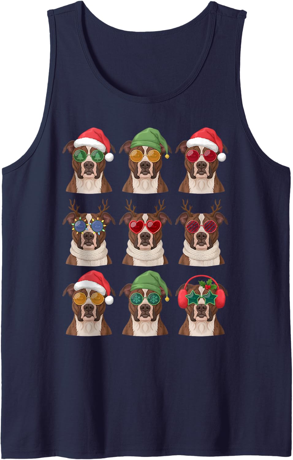 Pitbull Funny Christmas Pajama Cute Dog Owner Sleeveless Tank Top - Navy Blue