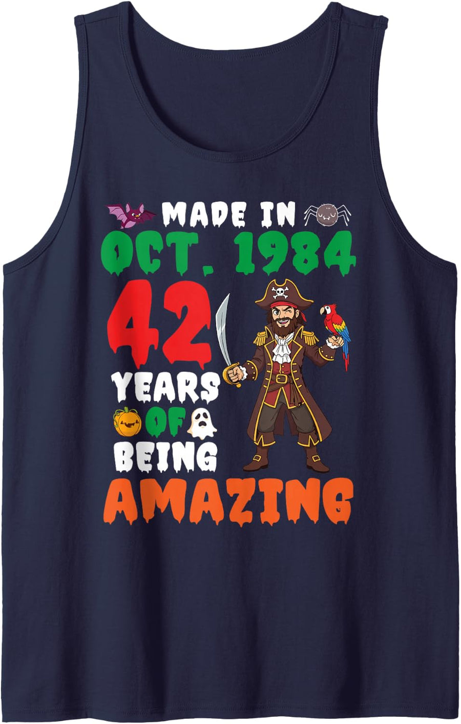 Made in Oct 1984 Birthday 42 Years of Being Amazing Pirate Tank Top - Navy Blue