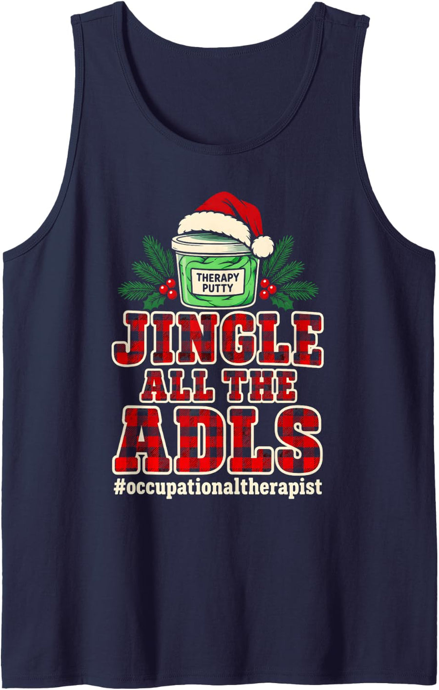 Jingle All The ADLs Occupational Therapist Christmas Sleeveless Tank Top - Navy Blue