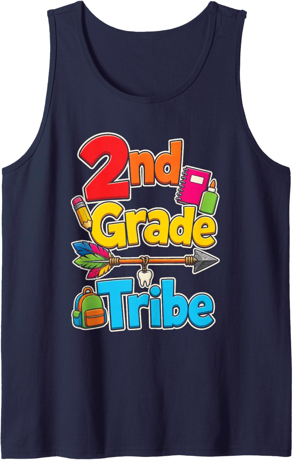 2nd Grade Tribe Elementary School Kids Boys Girls Squad Sleeveless Tank Top - Navy Blue