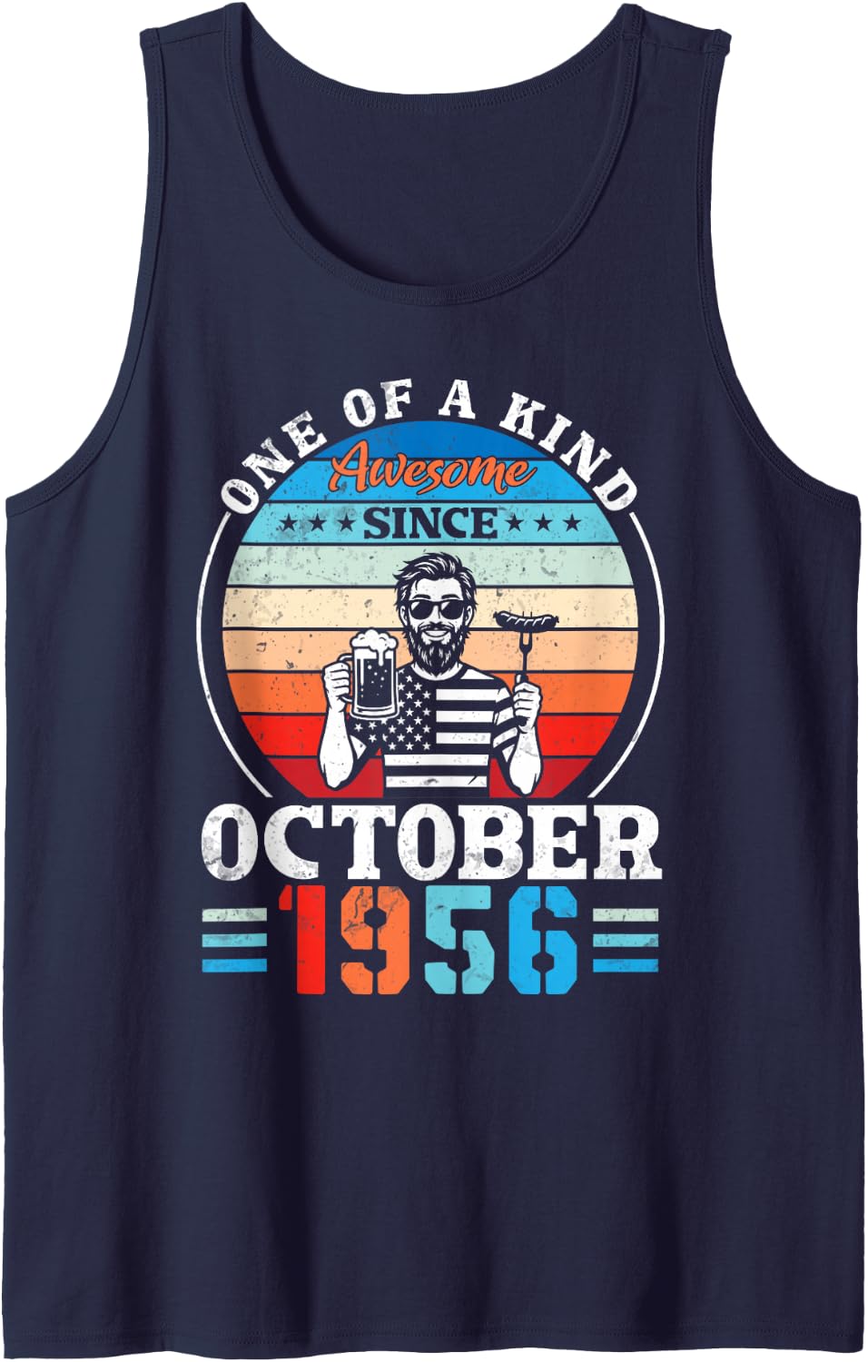 One of A Kind Awesome Since October 1955 71 Years Old Drink Tank Top - Navy Blue
