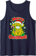 Highland Cow Tangled Christmas String Lights Funny Xmas Sleeveless Tank Top - Navy Blue