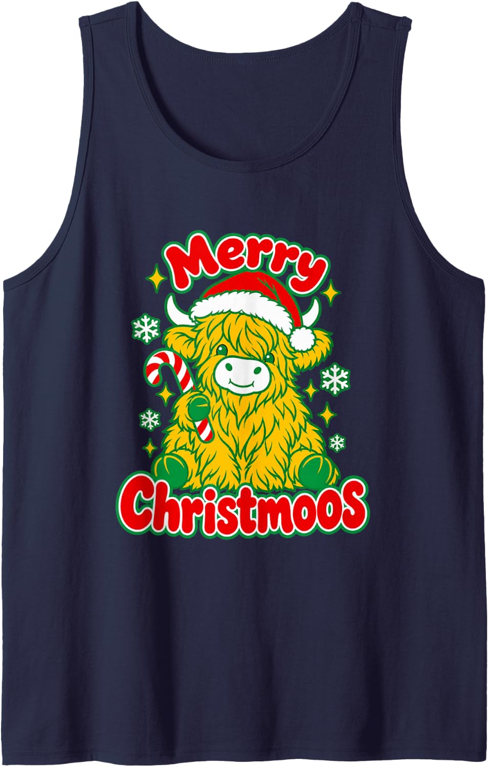 Highland Cow Tangled Christmas String Lights Funny Xmas Sleeveless Tank Top - Navy Blue