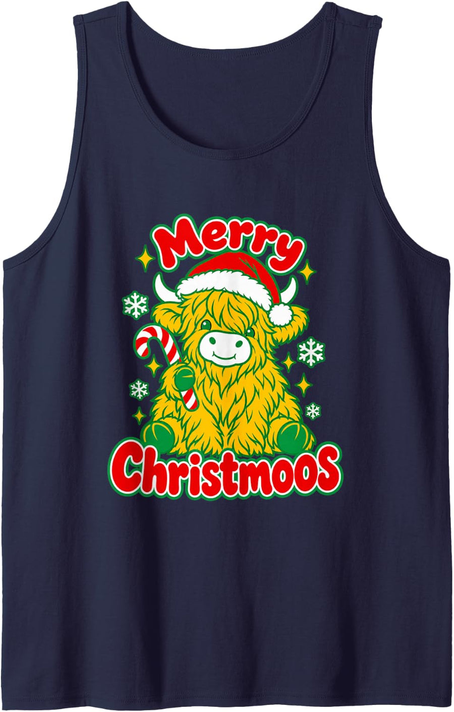 Highland Cow Tangled Christmas String Lights Funny Xmas Sleeveless Tank Top - Navy Blue