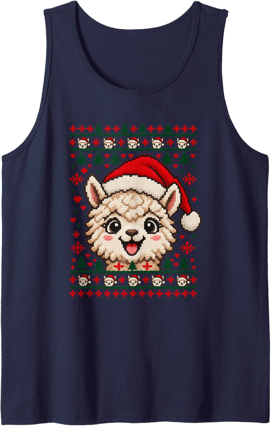 Happy Alpaca Christmas Santa Hat Sweater Men Women Sleeveless Tank Top - Navy Blue