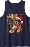 Merry Christmas Chill Great Dane Coffee Santa Hat Holiday Sleeveless Tank Top - Navy Blue