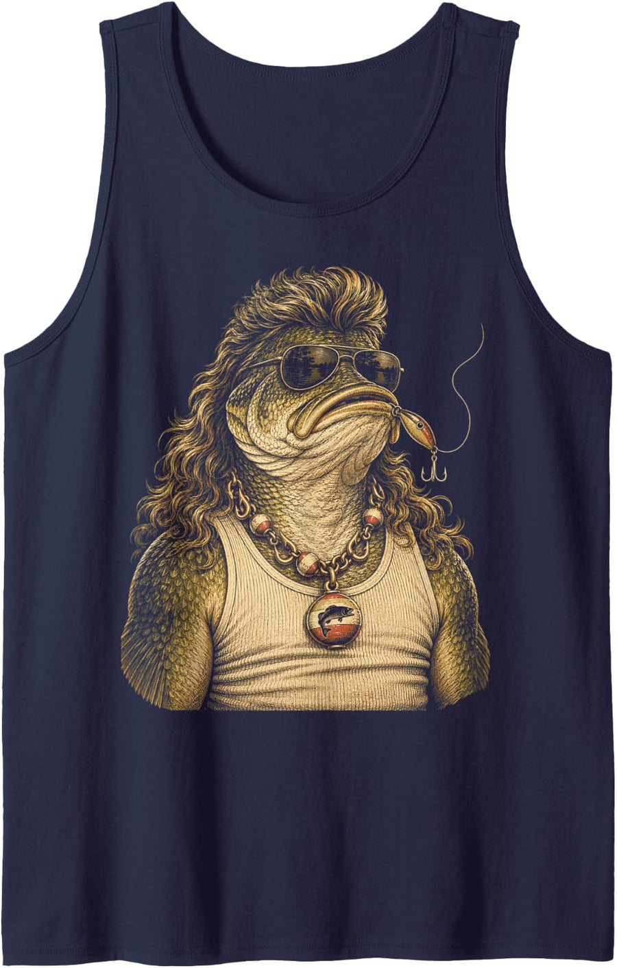 Fishing Bass Season Funny Largemouth Bass Rock Star Angler Sleeveless Tank Top - Navy Blue