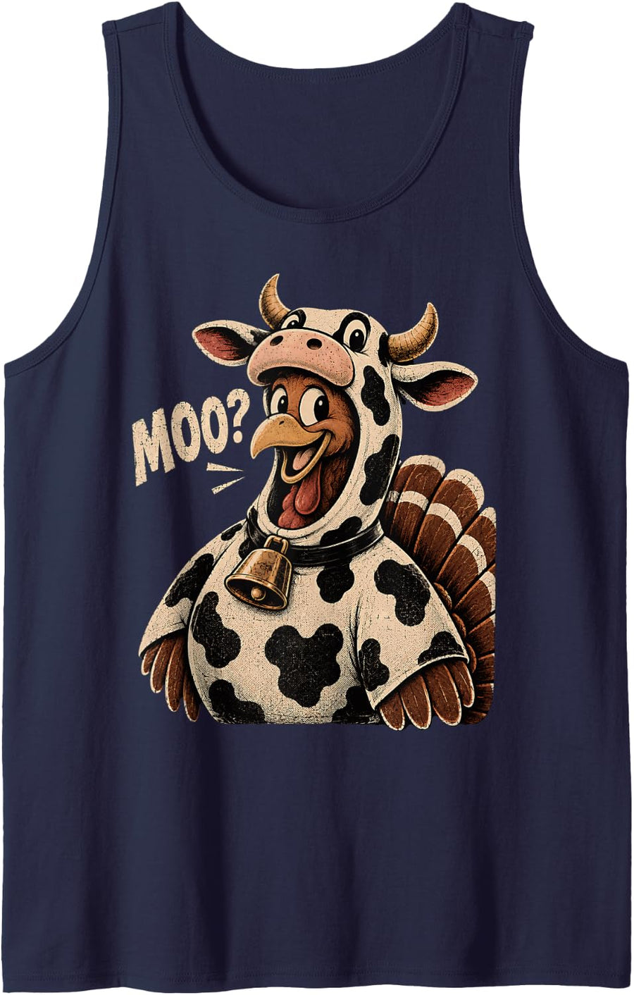 Turkey Moo Funny Thanksgiving Cow Costume Sleeveless Tank Top - Navy Blue